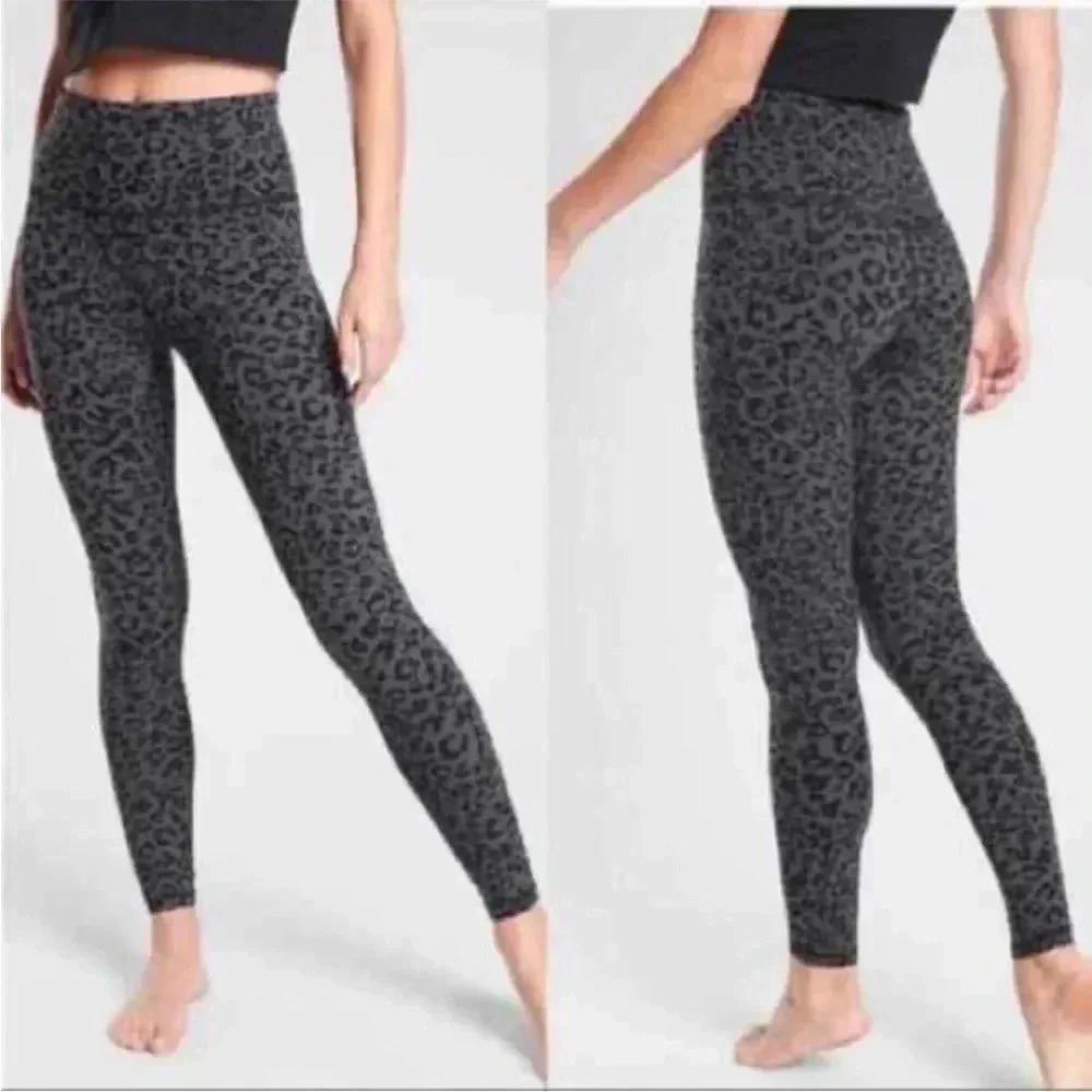 Athleta high-rise gray elation 7/8 tight gray/green and black leopard print